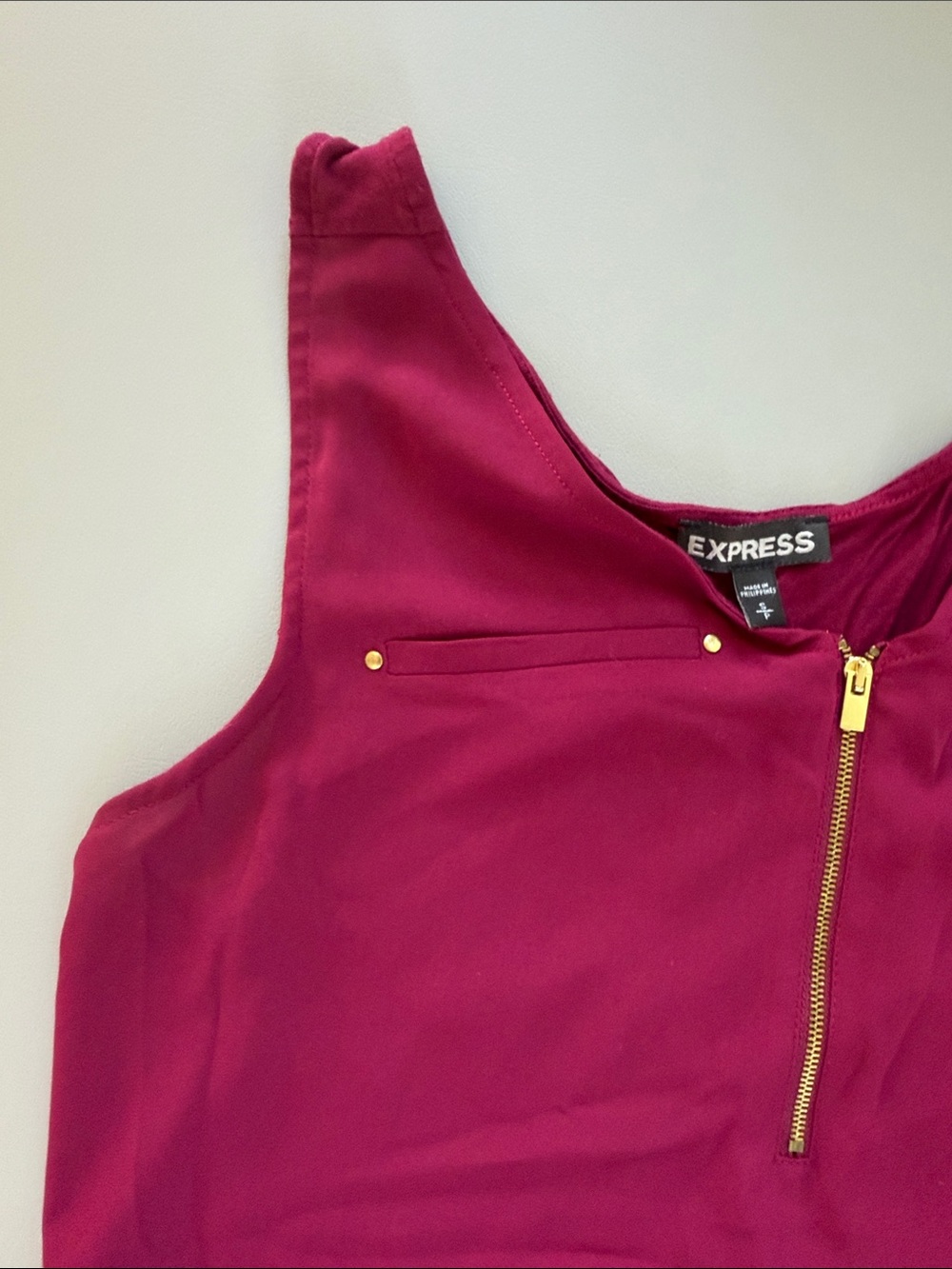 Express Magenta/Deep Raspberry/Plum Sleeveless Tank Top Small Gold Zippe - Picture 2 of 5